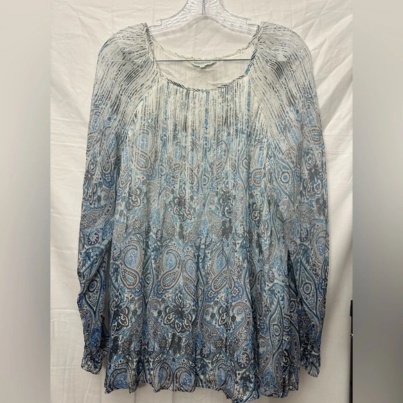 Sundance Catalog Sheer Silk Top Blue White Paisley Print Fully Lined Sz M - Picture 1 of 7